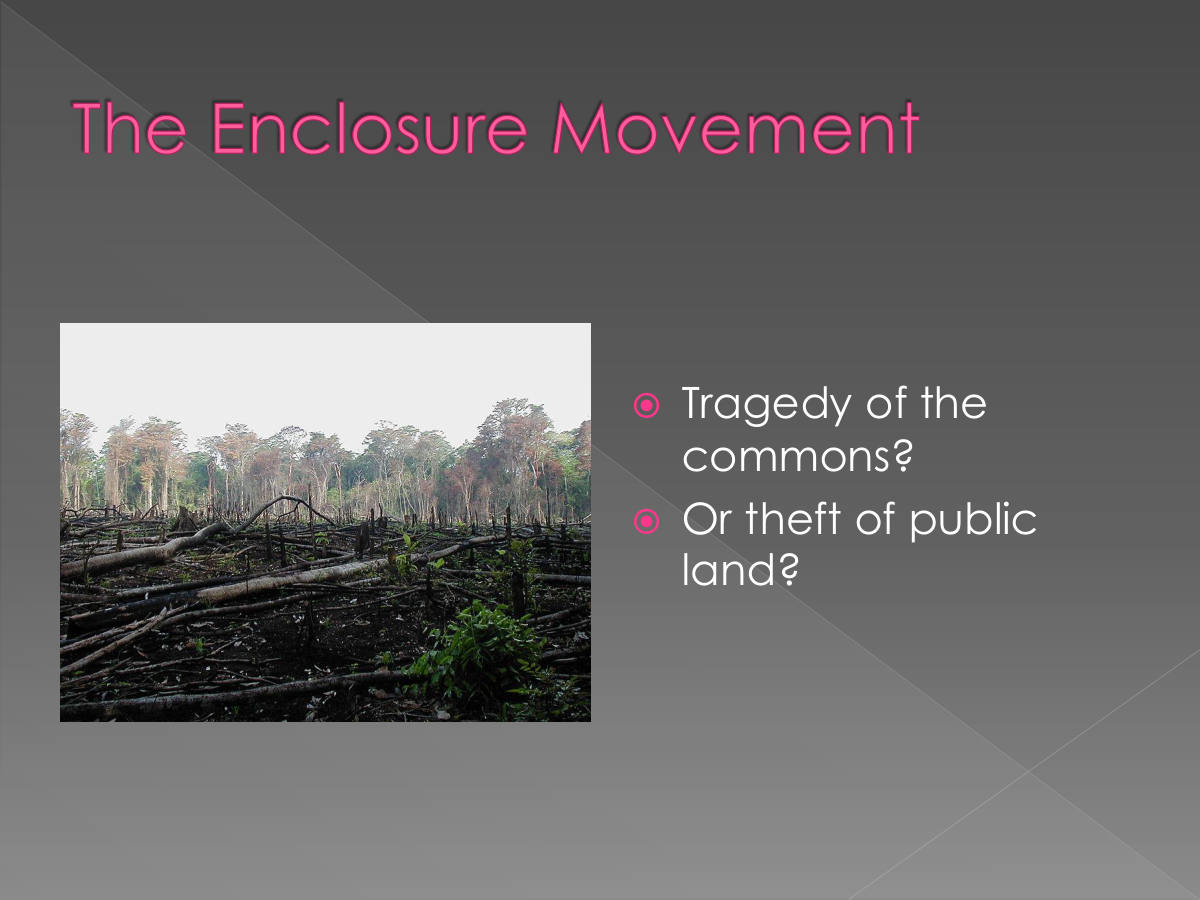 The Enclosure Movement. Tragedy of the commons? Or theft of public land?
