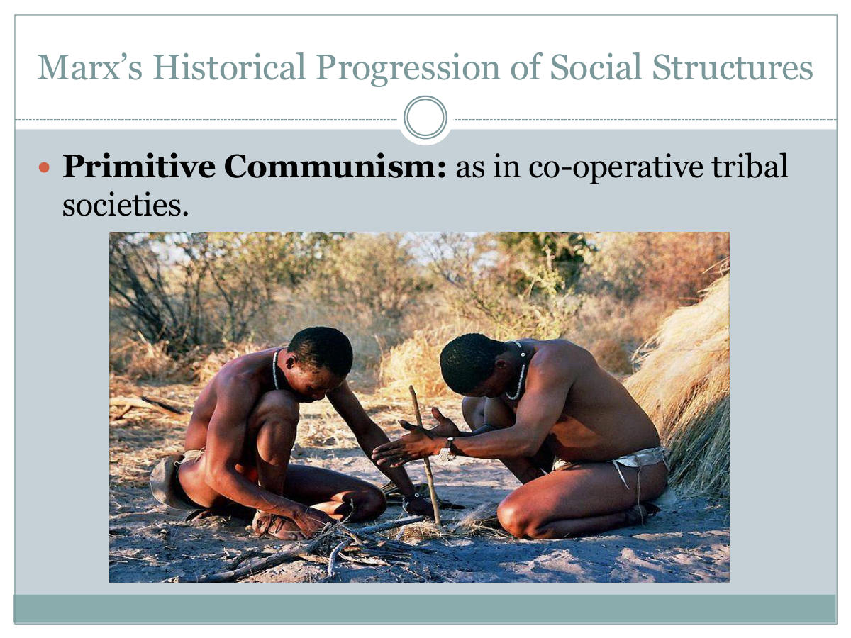 Marx’s Historical Progression of Social Structures. Primitive Communism: as in co-operative tribal societies.